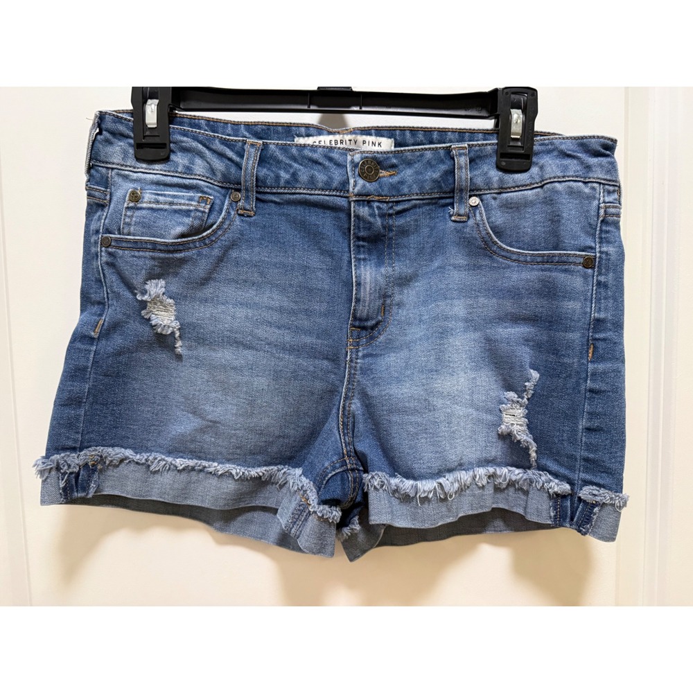 Celebrity Womens Distressed Denim Shorts Blue Medium Wash Size 9/29